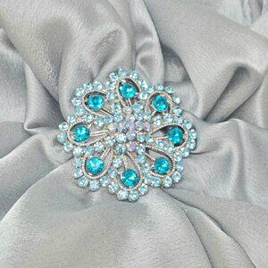 🔥New On Trend Aqua Crystal Cluster Pin